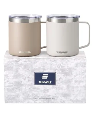14 oz Coffee Mug with Handle, Set of 2, Cream & Taupe