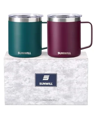 14 oz Coffee Mug, Set of 2, Dark Green & Plum
