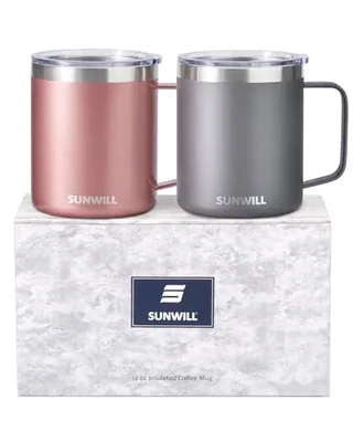 14 oz Coffee Mug with Handle, Set of 2, Cool Grey & Rose Gold