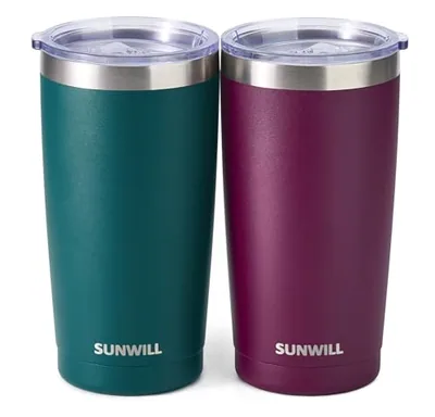 20 oz Travel Tumbler, Set of 2, Forest Green & Plum
