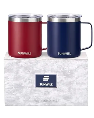 14 oz Coffee Mug with Handle, Set of 2, Navy Blue & Wine Red