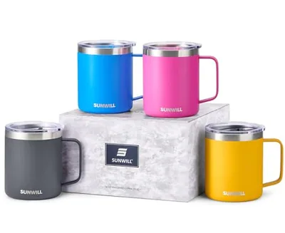14 oz Coffee Mug with Handle, Set of 4, Charcoal