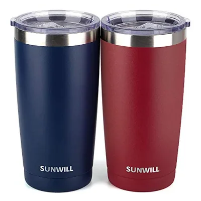 20 oz Travel Tumbler, Set of 2, Wine & Navy
